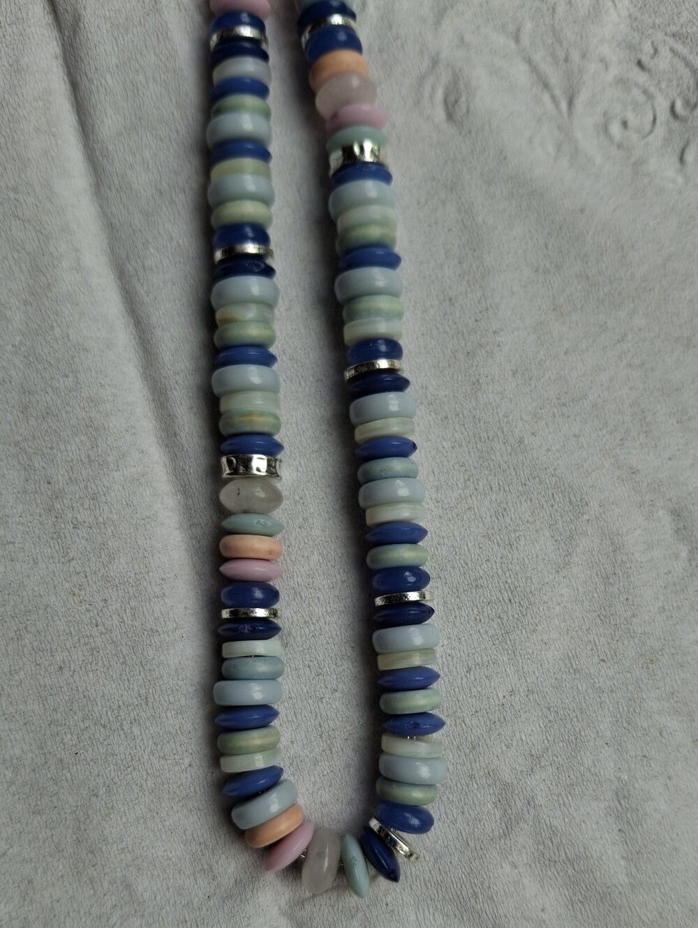 LOFT Beaded Necklace In Blue Peach And Silver Tones